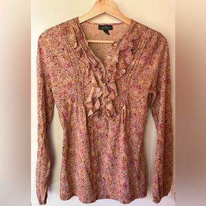 Lauren Ralph Lauren Jeans Co Floral Print Cotton Shirt Top with Ruffle Neck